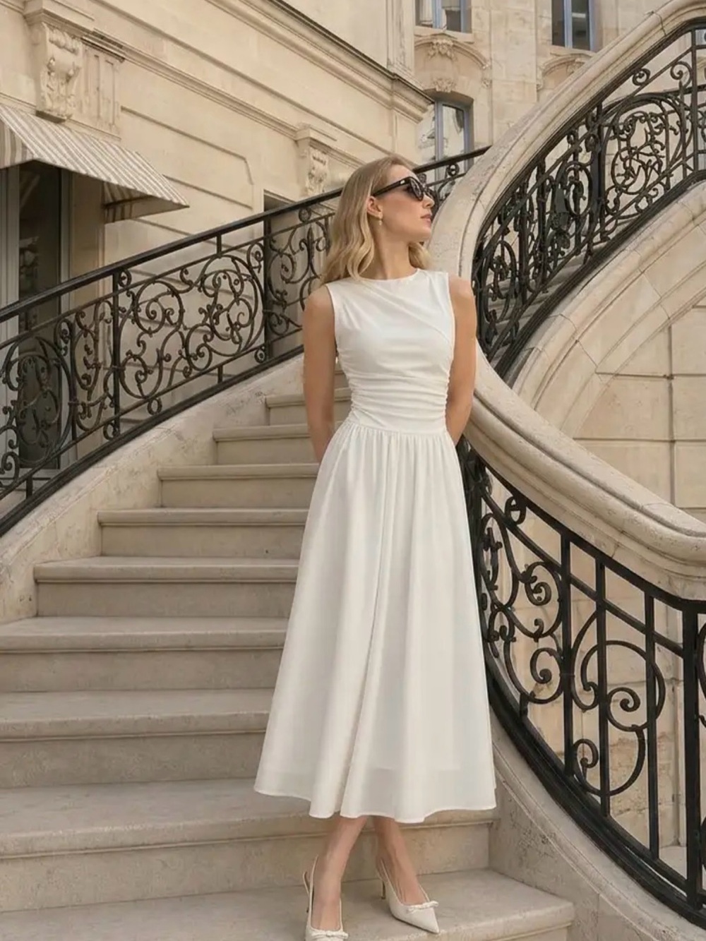 NWT Cider Round Neckline Ruched White Maxi Dress size 2